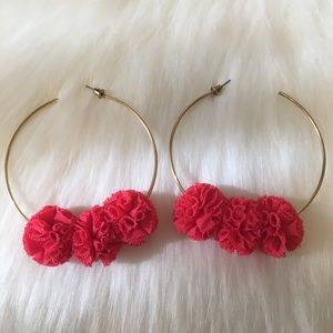 Coral Gauze Gold Hoops